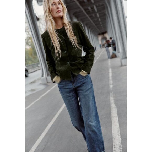 ZARA 100% LEATHER JACKET WITH FLARED HEM - Picture 2 of 7